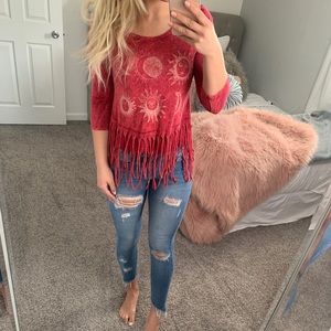 3/4th sleeve fringed top